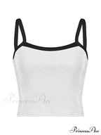 Contrast Trim Rib-Knit Trendy Crop Cami Top