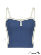 Contrast Trim Rib-Knit Trendy Crop Cami Top