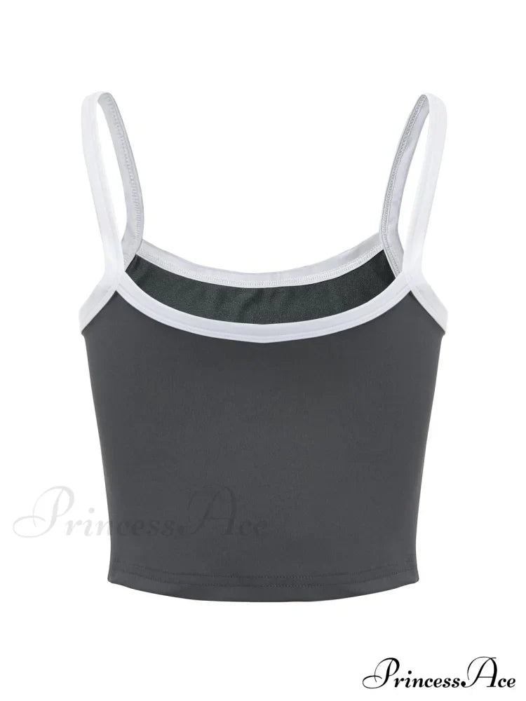 Contrast Trim Rib-Knit Trendy Crop Cami Top