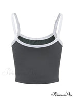 Contrast Trim Rib-Knit Trendy Crop Cami Top