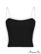 Contrast Trim Rib-Knit Trendy Crop Cami Top