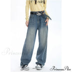 Contrasting Wide Colors for Pants Jeans High Blue Waist Leg with Women