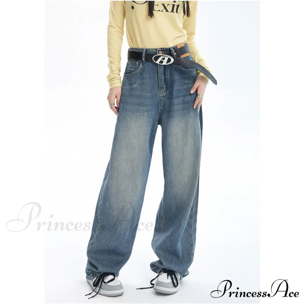 Contrasting Wide Colors for Pants Jeans High Blue Waist Leg with Women