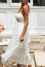 Nora Exclusive Maxi Summer Dress in a Line with Lace Trim Elevated Occasion Wear