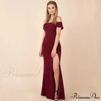 Coralie Off Shoulder Charming Front Slit Dress