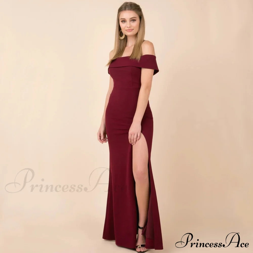 Coralie Off Shoulder Charming Front Slit Dress