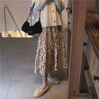 Corduroy High Waist Charming Floral Print Maxi Skirt