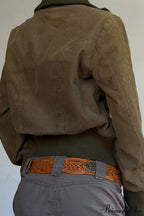 Corduroy Solid Pocket Fitted Utility Jacket