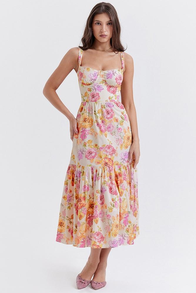 Yvonne Timeless Flared Midi Dress with Print Statement Occasion Edit