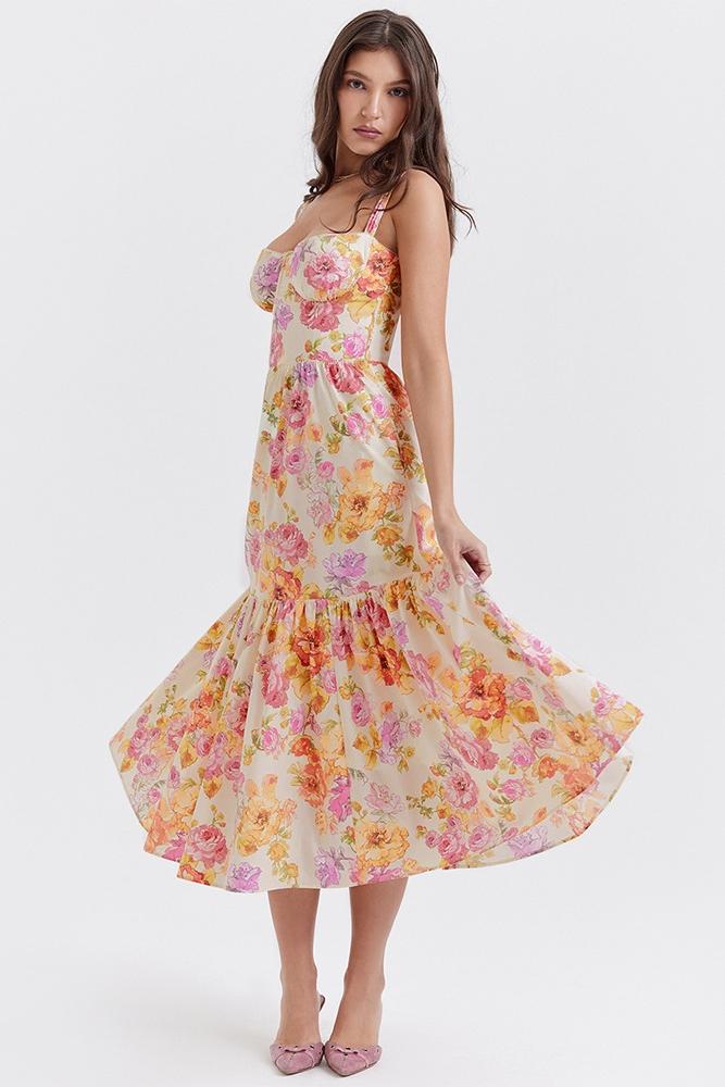 Yvonne Timeless Flared Midi Dress with Print Statement Occasion Edit