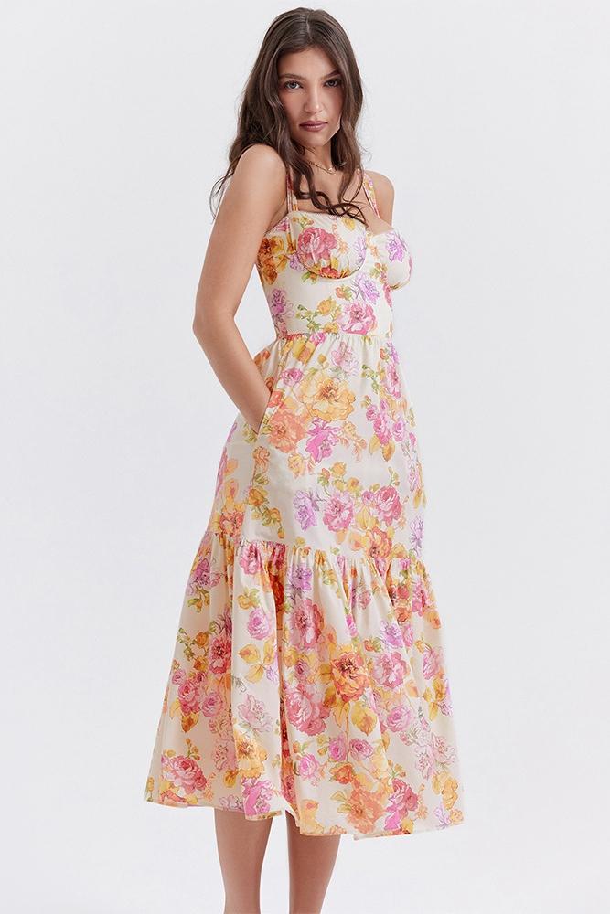 Yvonne Timeless Flared Midi Dress with Print Statement Occasion Edit