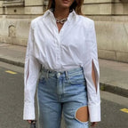 Cotton Casual White Blouse Office Lady Blouse