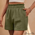 Cotton Double Layered Pleats Hem Straight Leg High Waist Sports Short