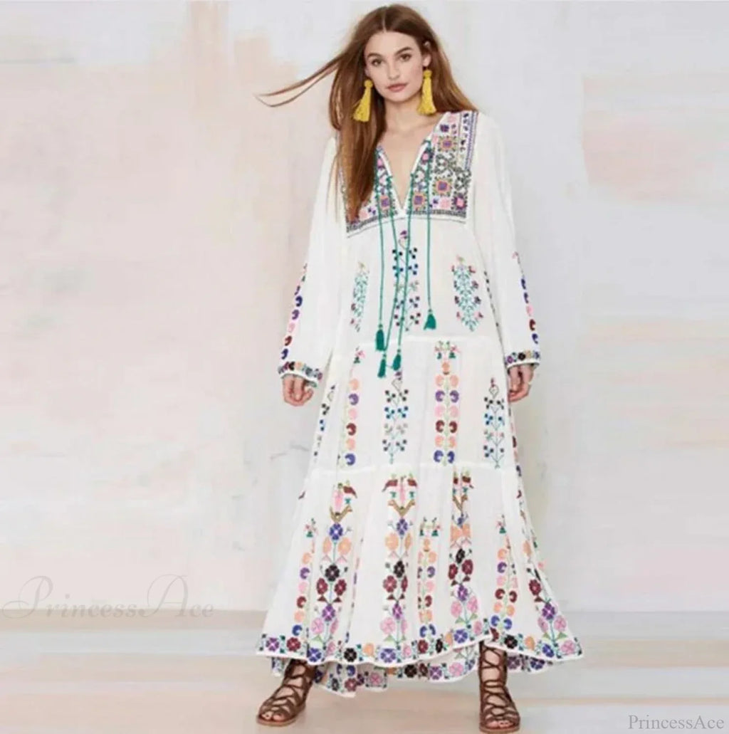 Cotton Floral Embroidered Maxi Dress
