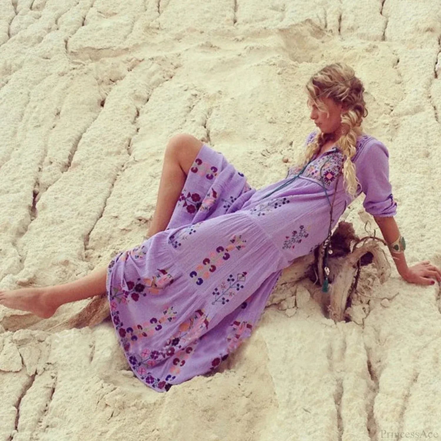 Cotton Floral Embroidered Maxi Dress