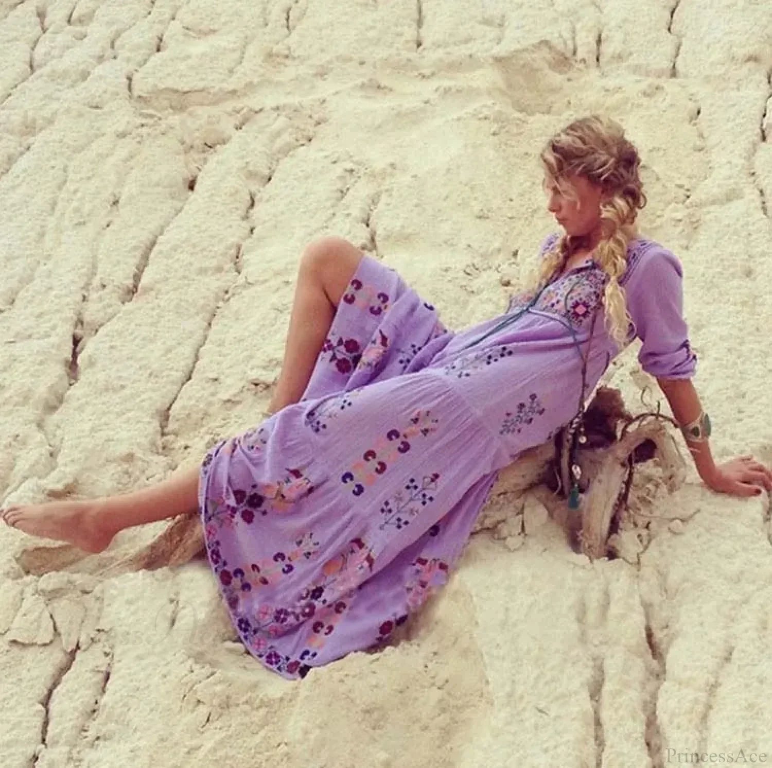 Cotton Floral Embroidered Maxi Dress