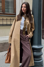 Cotton Lapel Single Breasted Long Loose Overcoat