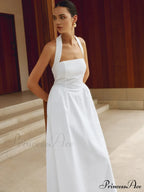 Cotton & Linen Halter Modern A Line Long Dress