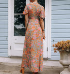 Cotton Orange Floral Boho Dress