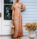 Cotton Orange Floral Boho Dress