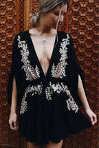 Cotton Rayon Purple Floral Embroidery Boho Dress