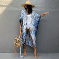 Cotton Rayon Striped Print Cardigan Boho Beach Cover up