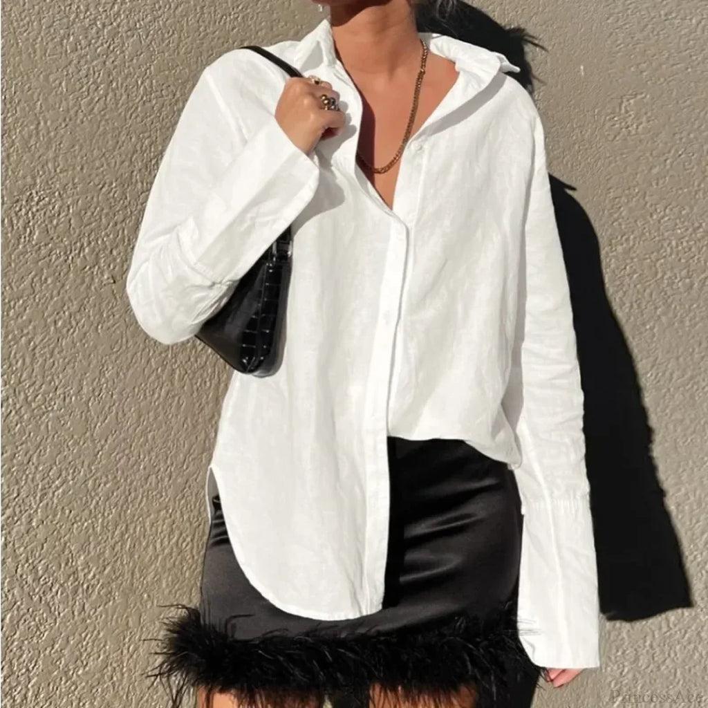 Cotton Solid Loose Casual Office Blouse