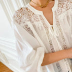 Cotton White Lace Lantern Sleeve Oversize Boho Blouse