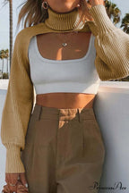 Cover-up Solid Knit Ribbed Turtleneck Sweater