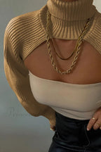 Cover-up Solid Knit Ribbed Turtleneck Sweater