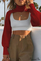Cover-up Solid Knit Ribbed Turtleneck Sweater