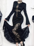 Covered Lace Cross Hollow Full-Length Dress