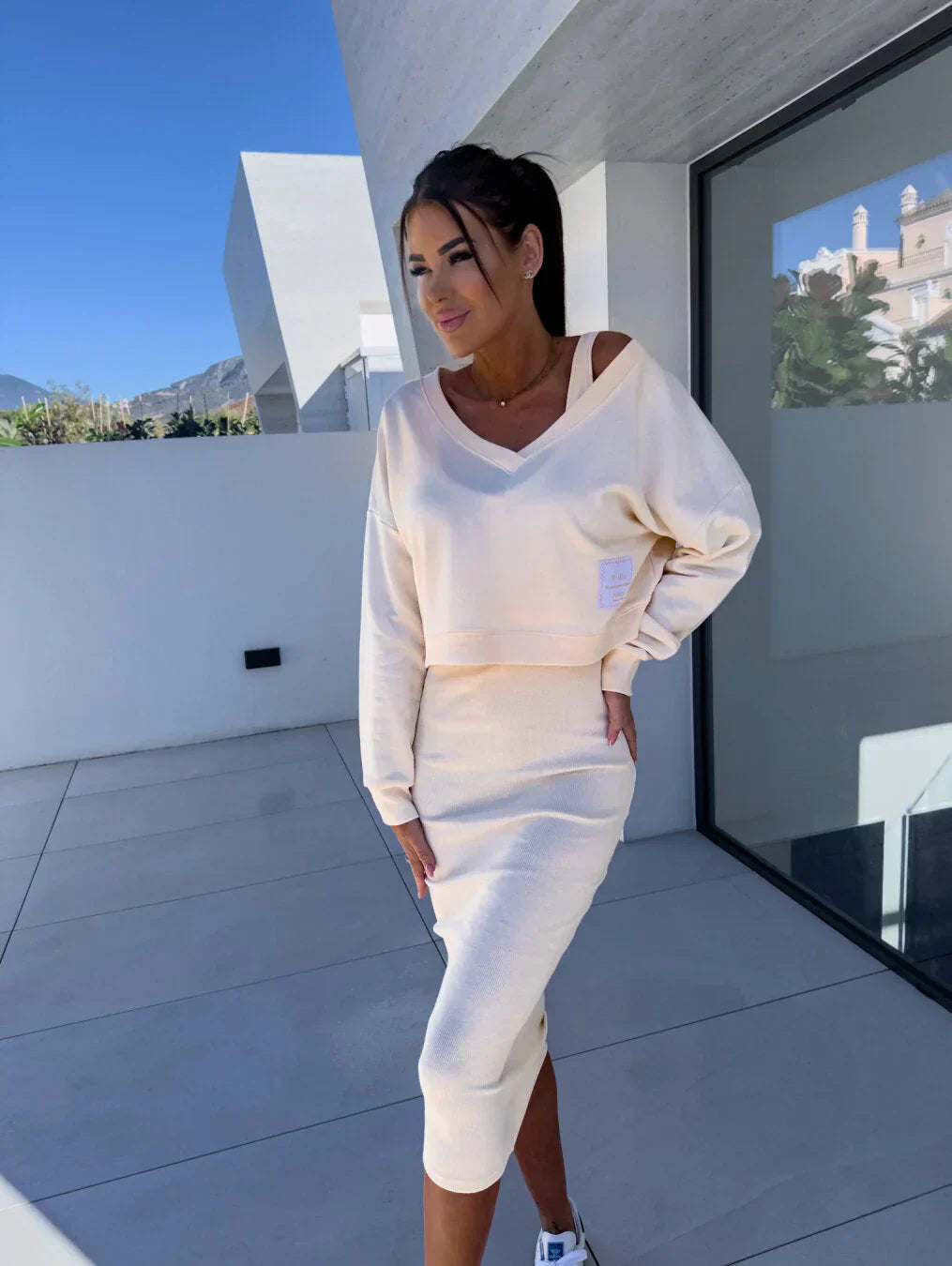 Francisca Statement Casual Sweatshirt Dress Set Elevated Occasion Wear