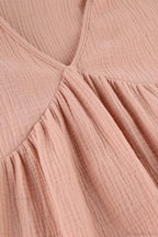 Crepe V Neck Puff Sleeve Loose Dress