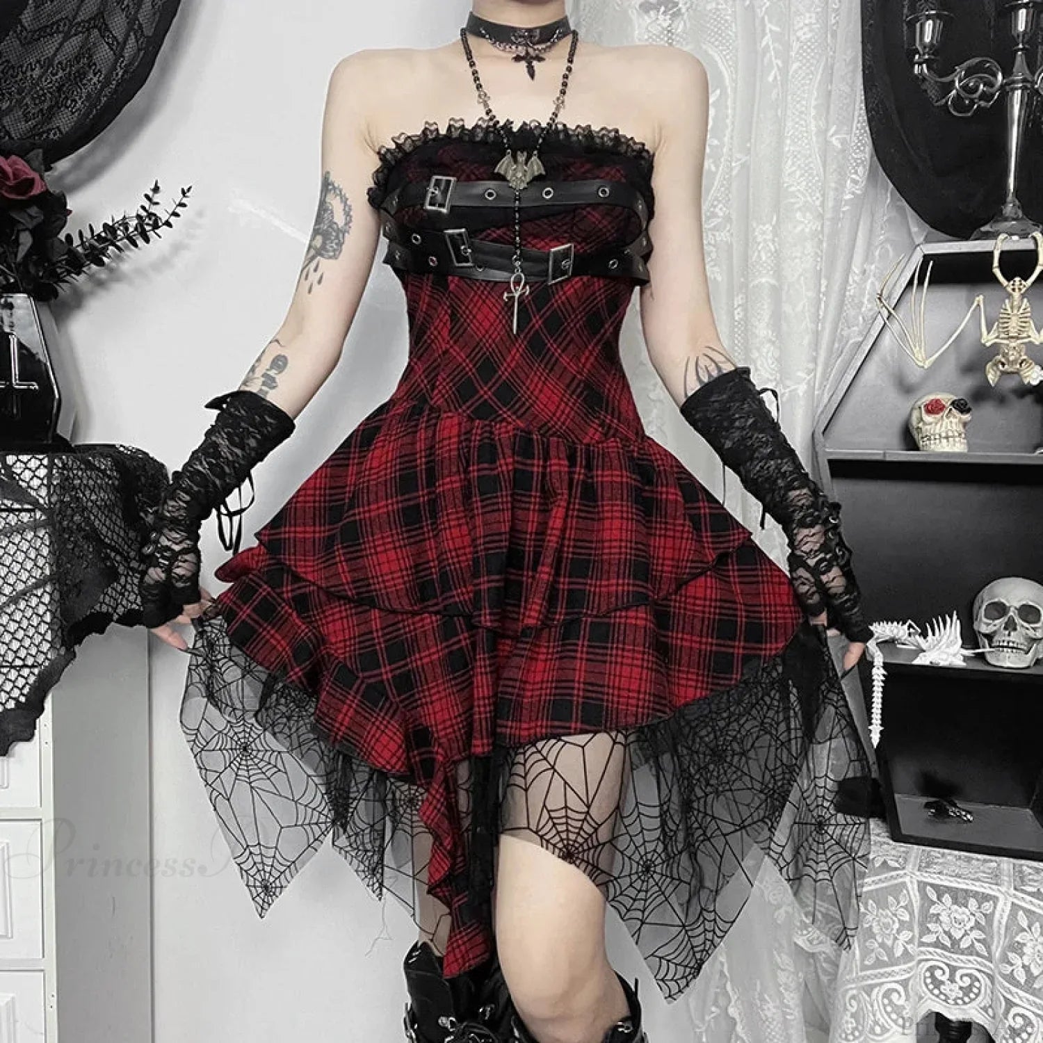 Crimson Folded Tied-up Tiny Gown