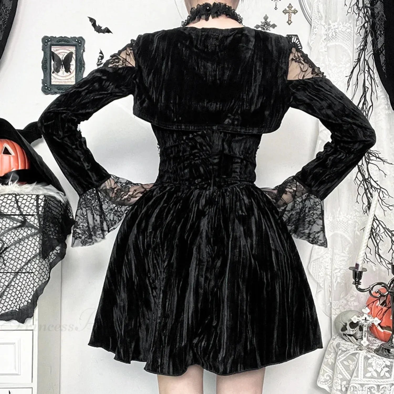 Crimson Lace Velvet Petite Dress