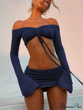 Crop Top and Bodycon Skirt Set with Drawstring and Ruched Detail