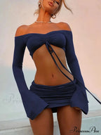 Crop Top and Bodycon Skirt Set with Drawstring and Ruched Detail