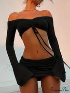 Crop Top and Bodycon Skirt Set with Drawstring and Ruched Detail