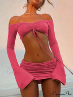 Crop Top and Bodycon Skirt Set with Drawstring and Ruched Detail