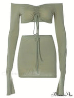 Crop Top and Bodycon Skirt Set with Drawstring and Ruched Detail