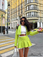 Cropped Blazer And Charming Pleated Mini Skirt Set