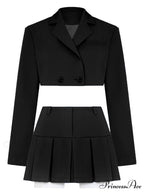 Cropped Blazer And Charming Pleated Mini Skirt Set