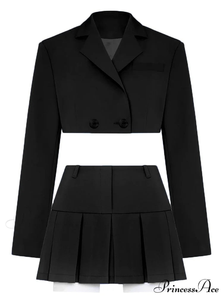 Cropped Blazer And Charming Pleated Mini Skirt Set