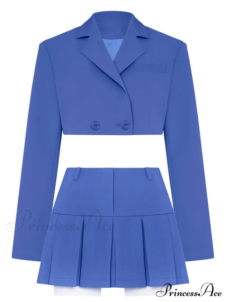 Cropped Blazer And Charming Pleated Mini Skirt Set
