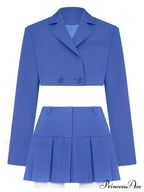Cropped Blazer And Charming Pleated Mini Skirt Set