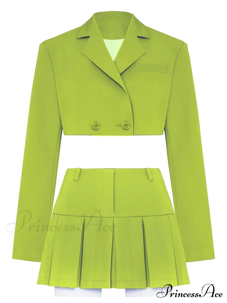 Cropped Blazer And Charming Pleated Mini Skirt Set