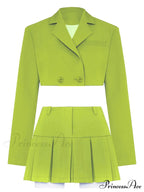 Cropped Blazer And Charming Pleated Mini Skirt Set