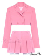 Cropped Blazer And Charming Pleated Mini Skirt Set