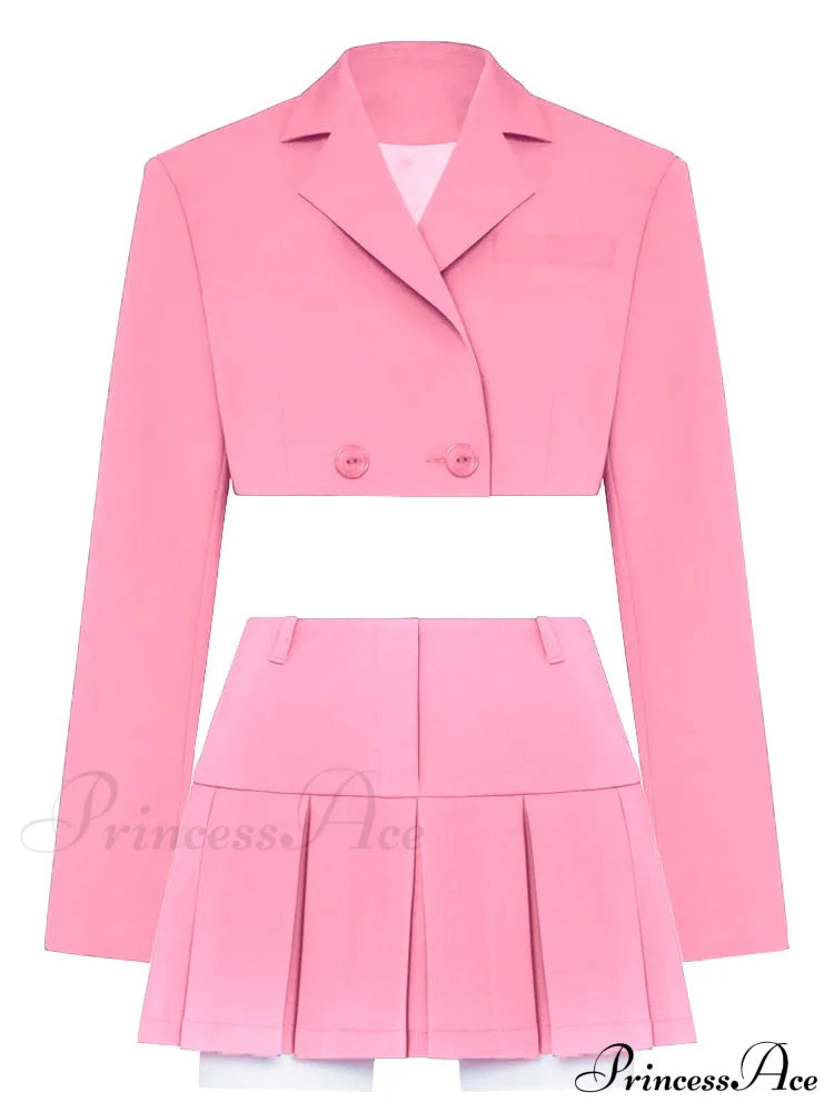 Cropped Blazer And Charming Pleated Mini Skirt Set